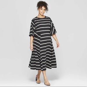 Bell Sleeve Crew Neck A-Line Dress